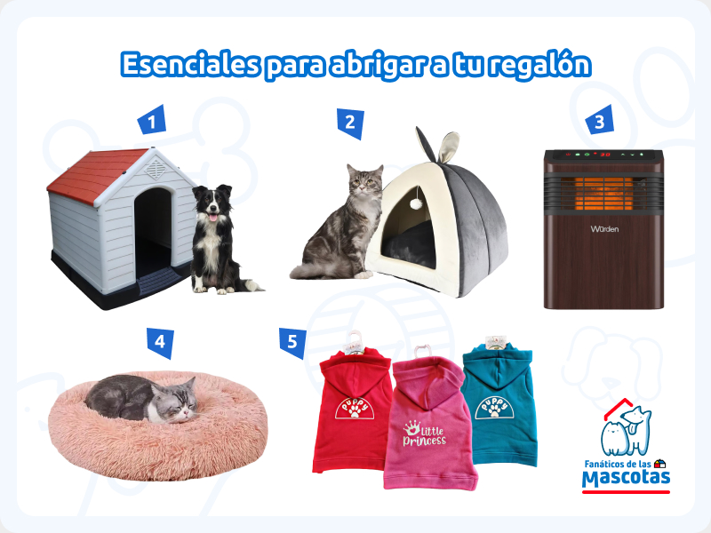 casas para perros, casa para gato tipo iglú, estufa eléctrica, cama para mascotas y ropa para perro para abrigar a un perro o gato en invierno.